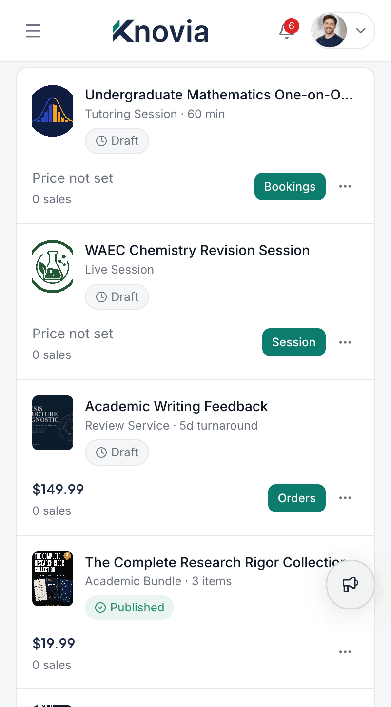 Products hub on mobile — manage on the go